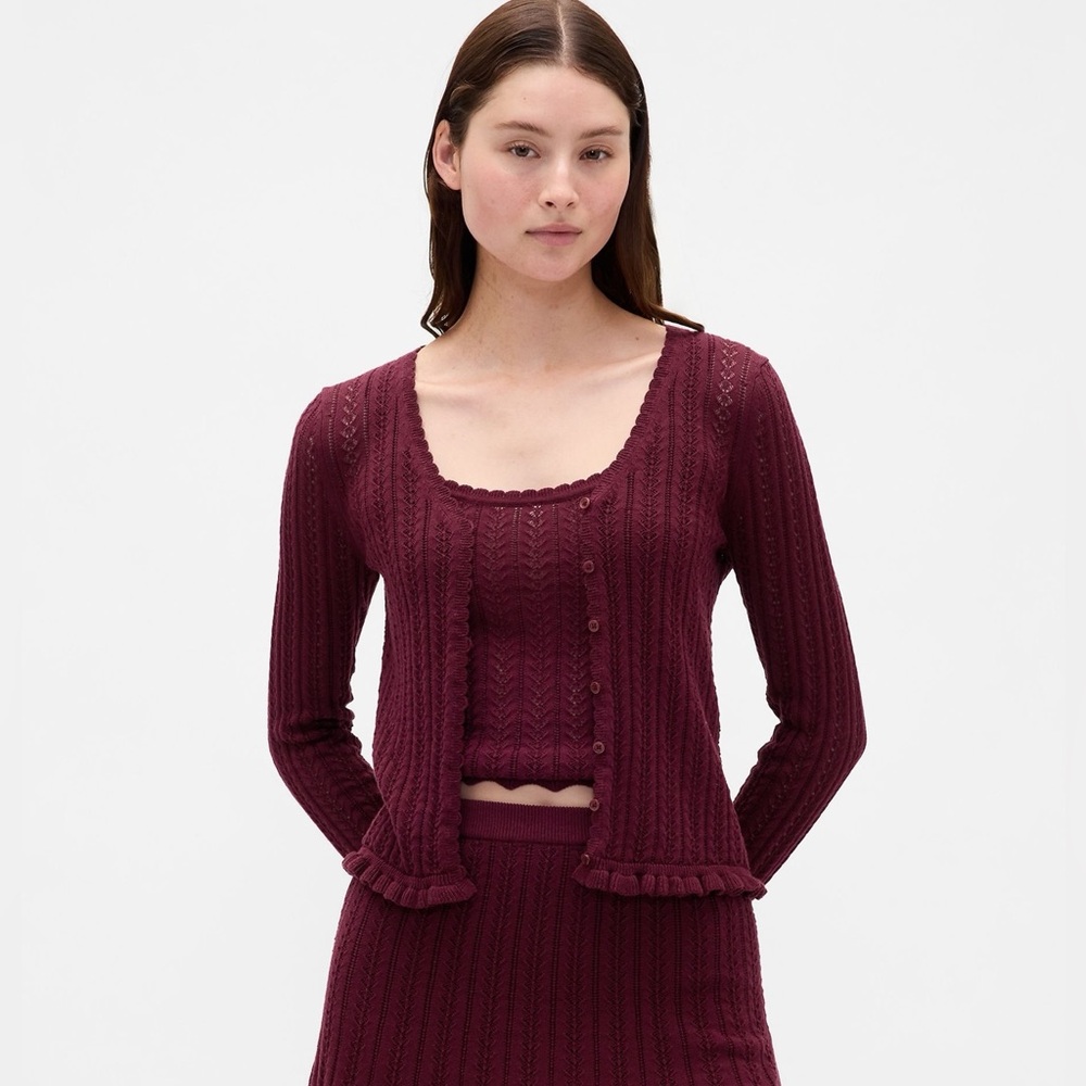 NWT GAP Women's 100% Cotton Pointelle Cardigan Tuscan Red Size XS